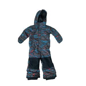 Burton Striker DryRide One Piece Snowsuit Kids Toddler Sz 3T Blue Gray Red Camo